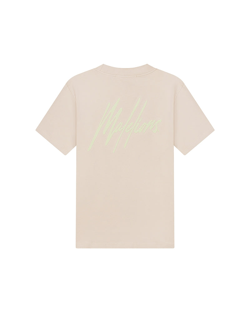 Malelions Men Striped Signature T-Shirt | Taupe/Light Green