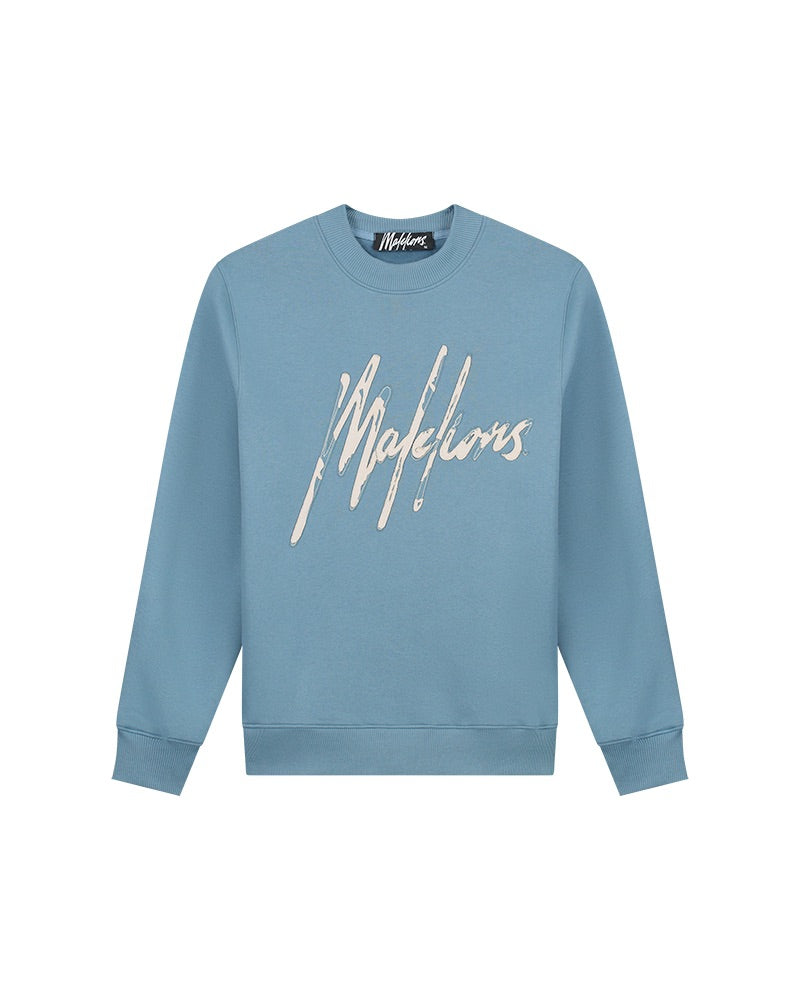  Malelions Men Destroyed Signature Sweater | Slate Blue/Cement