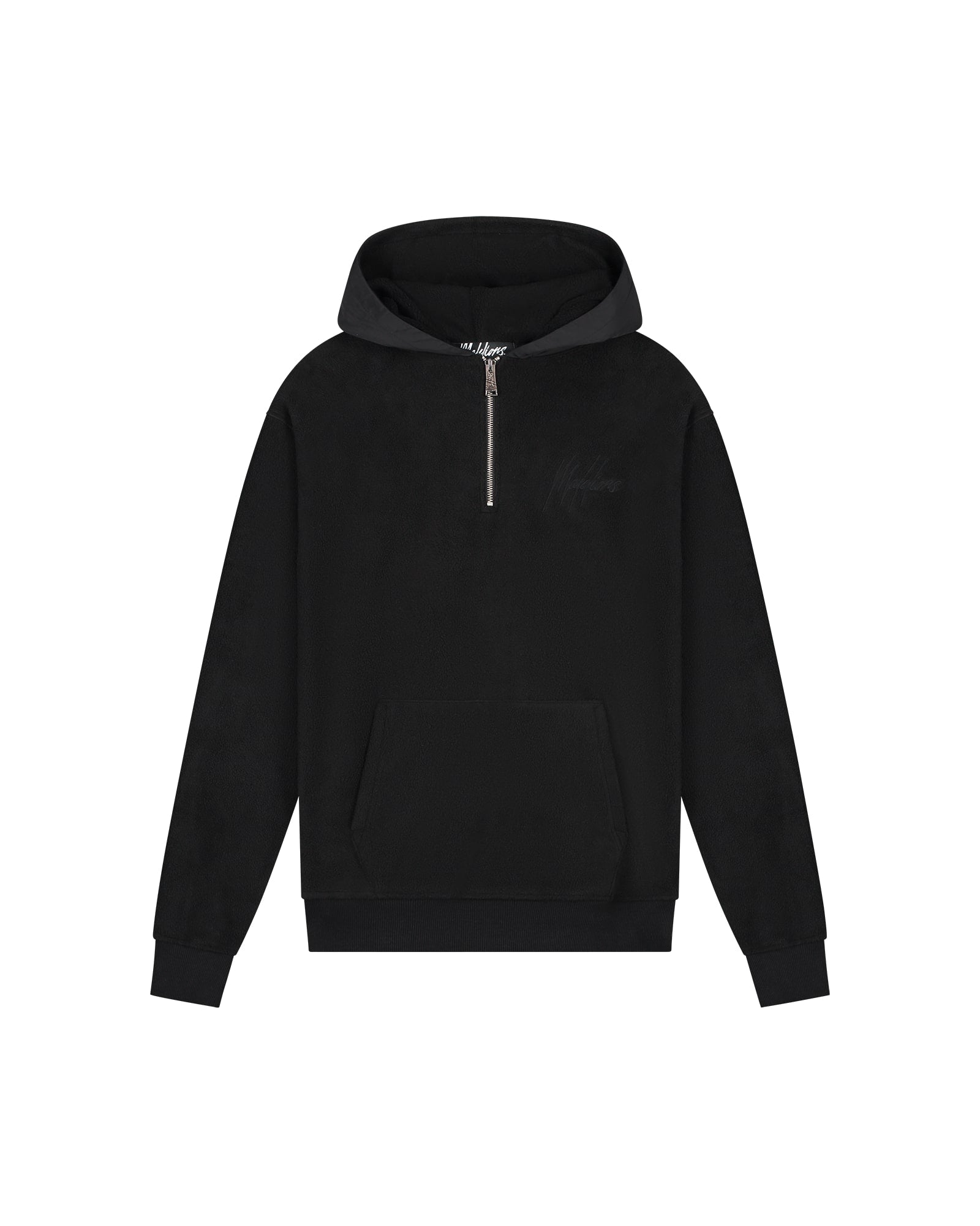 Malelions Men Fleece Nylon Half Zip Hoodie | Black