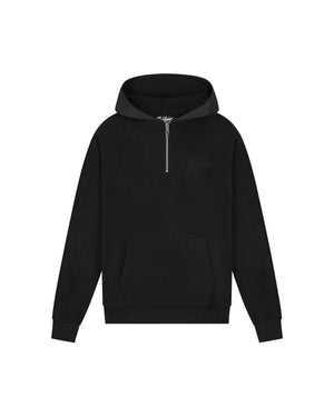 Malelions Men Fleece Nylon Half Zip Hoodie | Black