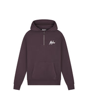 Malelions Herren-Kapuzenpullover mit Kettenstich-Signatur und halbem Reißverschluss | Mulchbraun