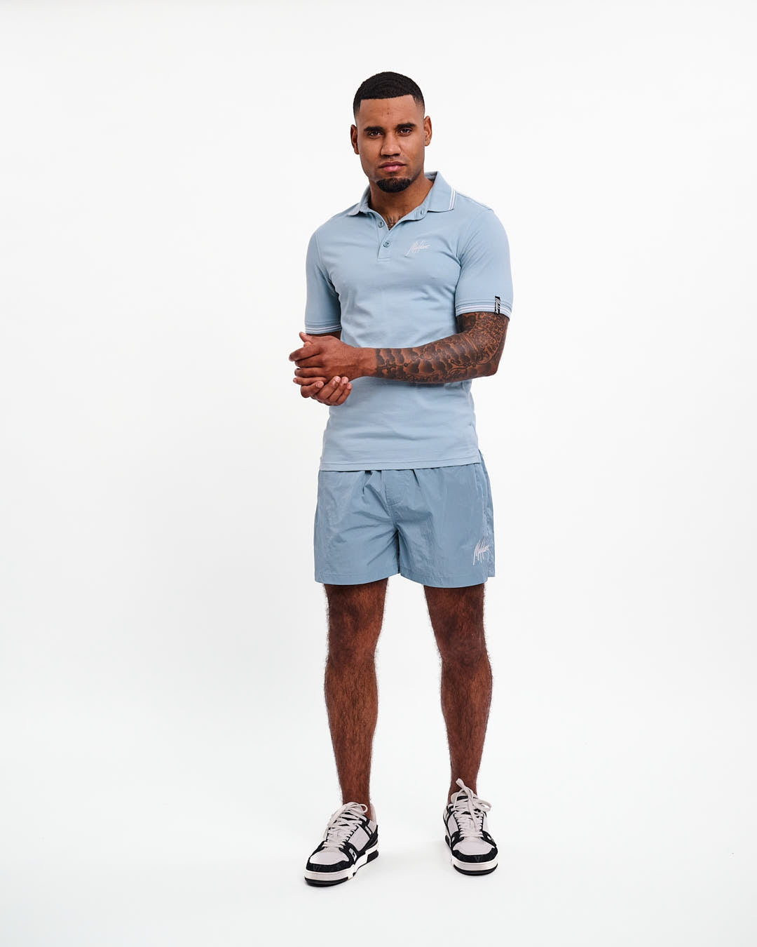  Malelions Men Signature Polo | Light Blue/White