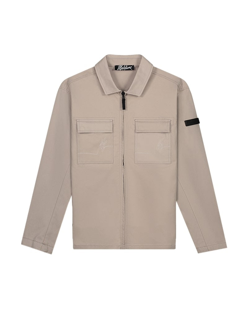  Malelions Men Cotton Zip Overshirt | Beige