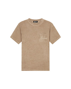 Malelions Men Signature Towelling T-Shirt | Taupe