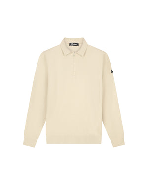 Malelions Men Knitted Longsleeve Zip Polo | Light Taupe