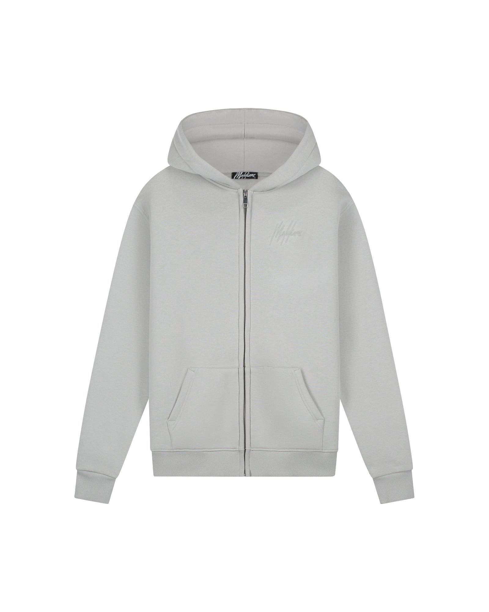 Malelions Men Striped Signature Zip Hoodie | Pearl Grey