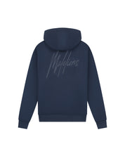 Malelions Men Striped Signature Zip Hoodie | Navy