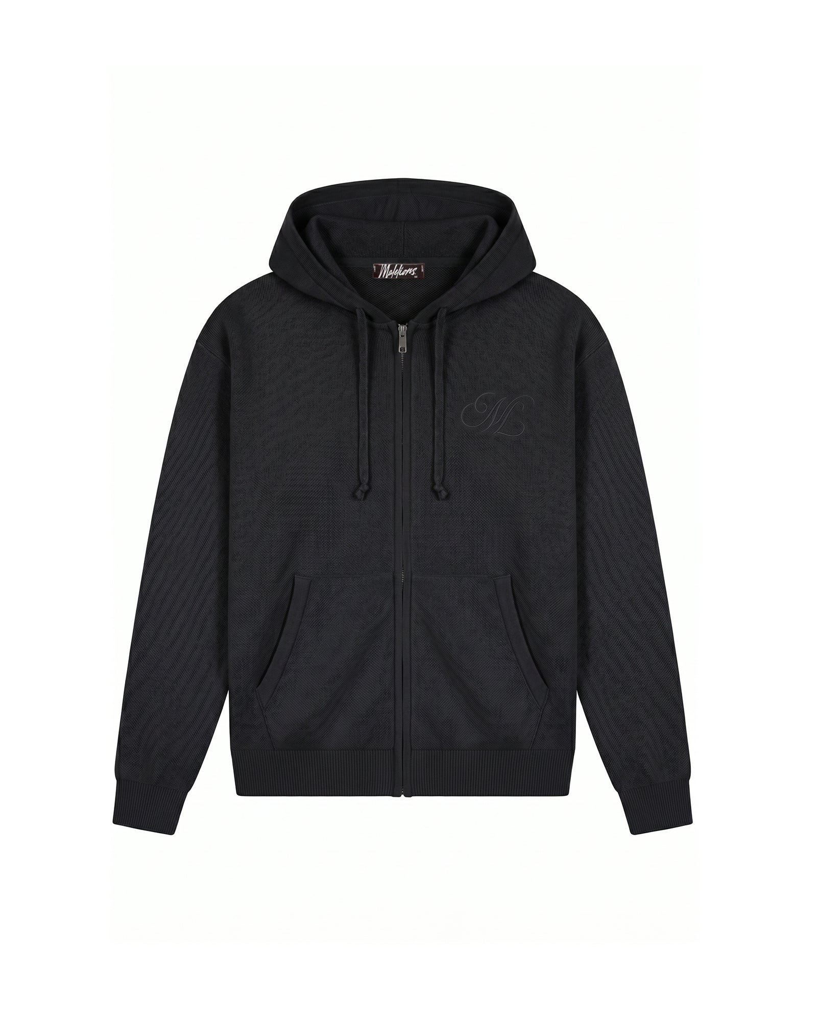 Malelions Men Oversized Knitted Emblem Zip Hoodie | Black