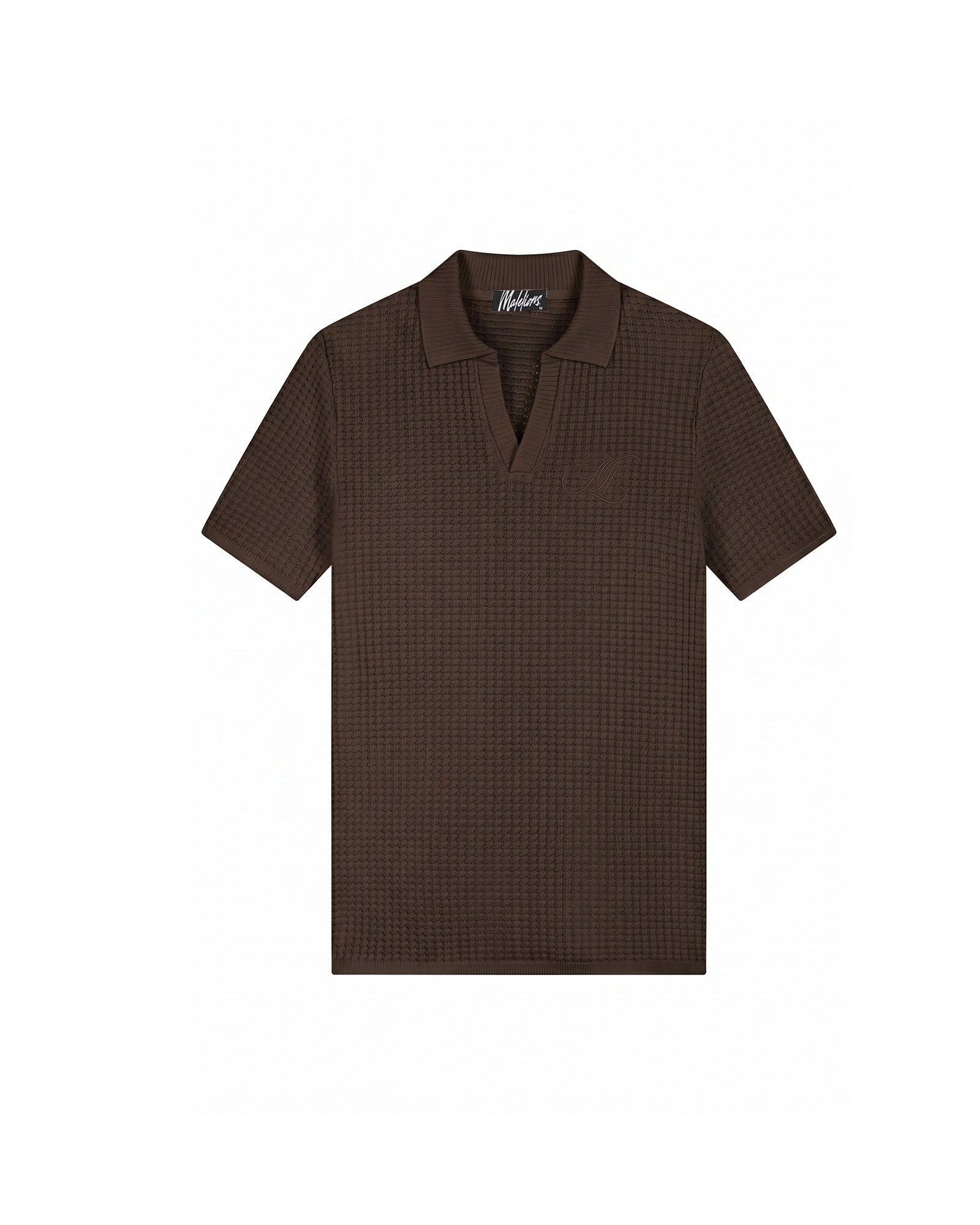 Malelions Men Chunky Waffle Buttonless Polo | Dark Brown
