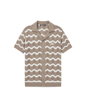 Malelions Men Wavy Crochet Knitted Shirt | Taupe