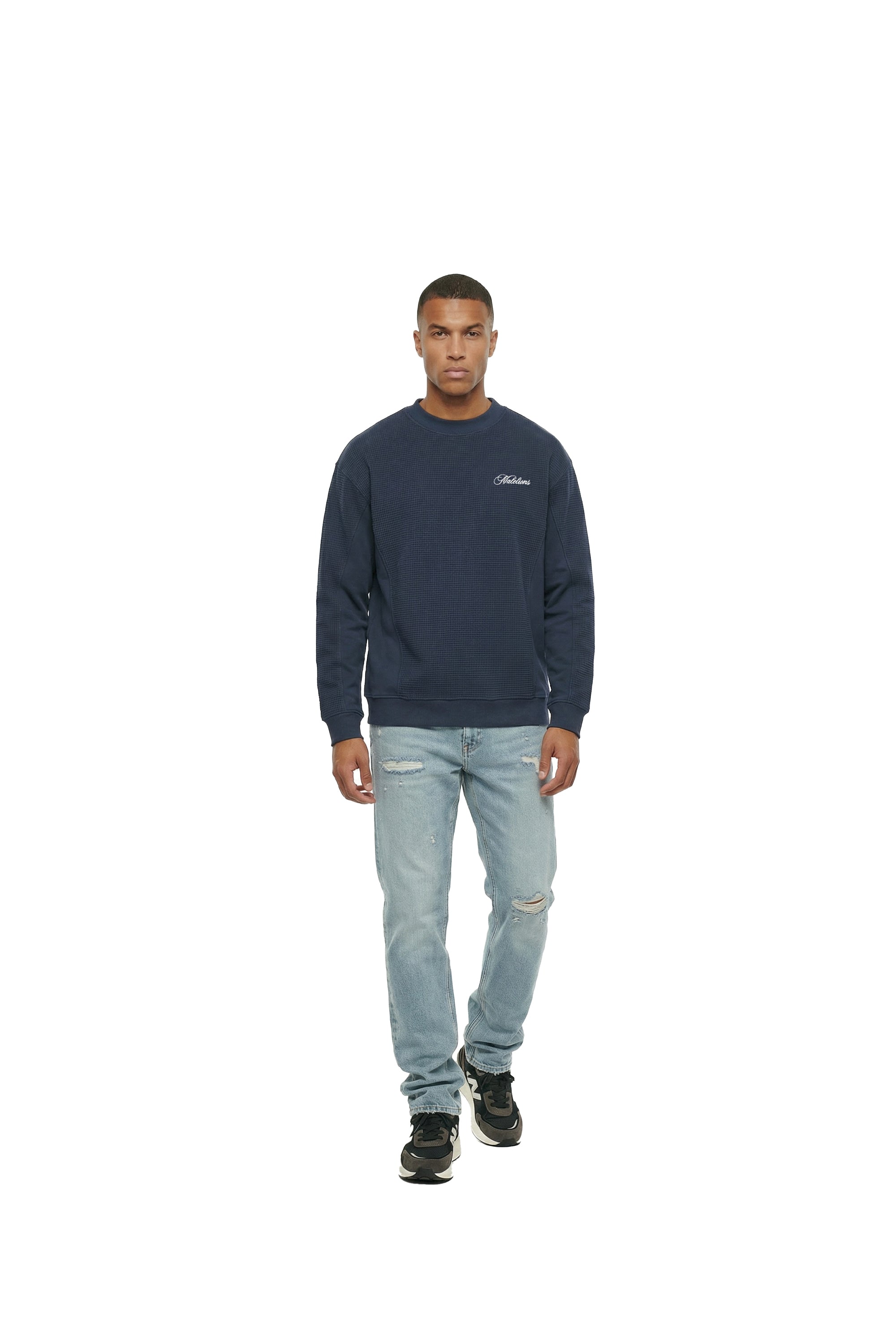 Malelions Men Waffle Sweater | Navy