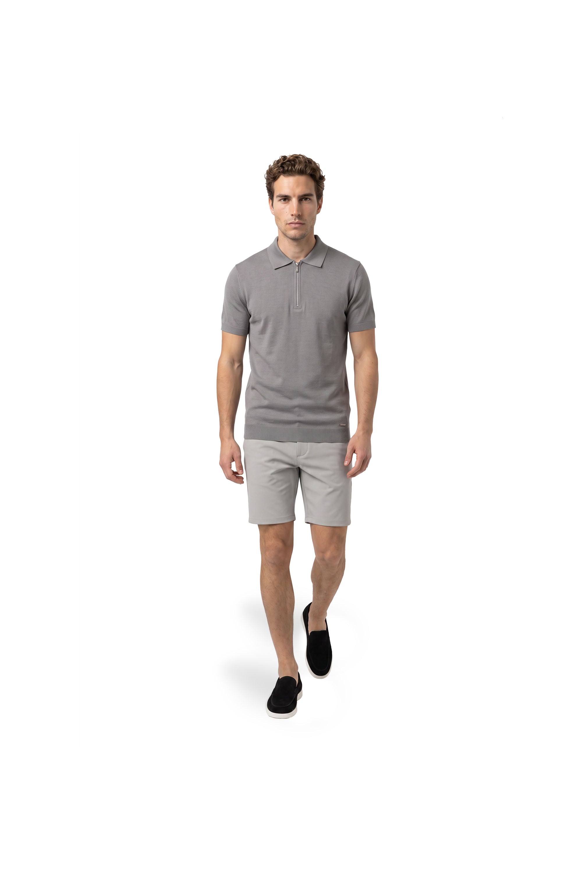 Malelions Men Knitted Zip Polo | Pearl Grey