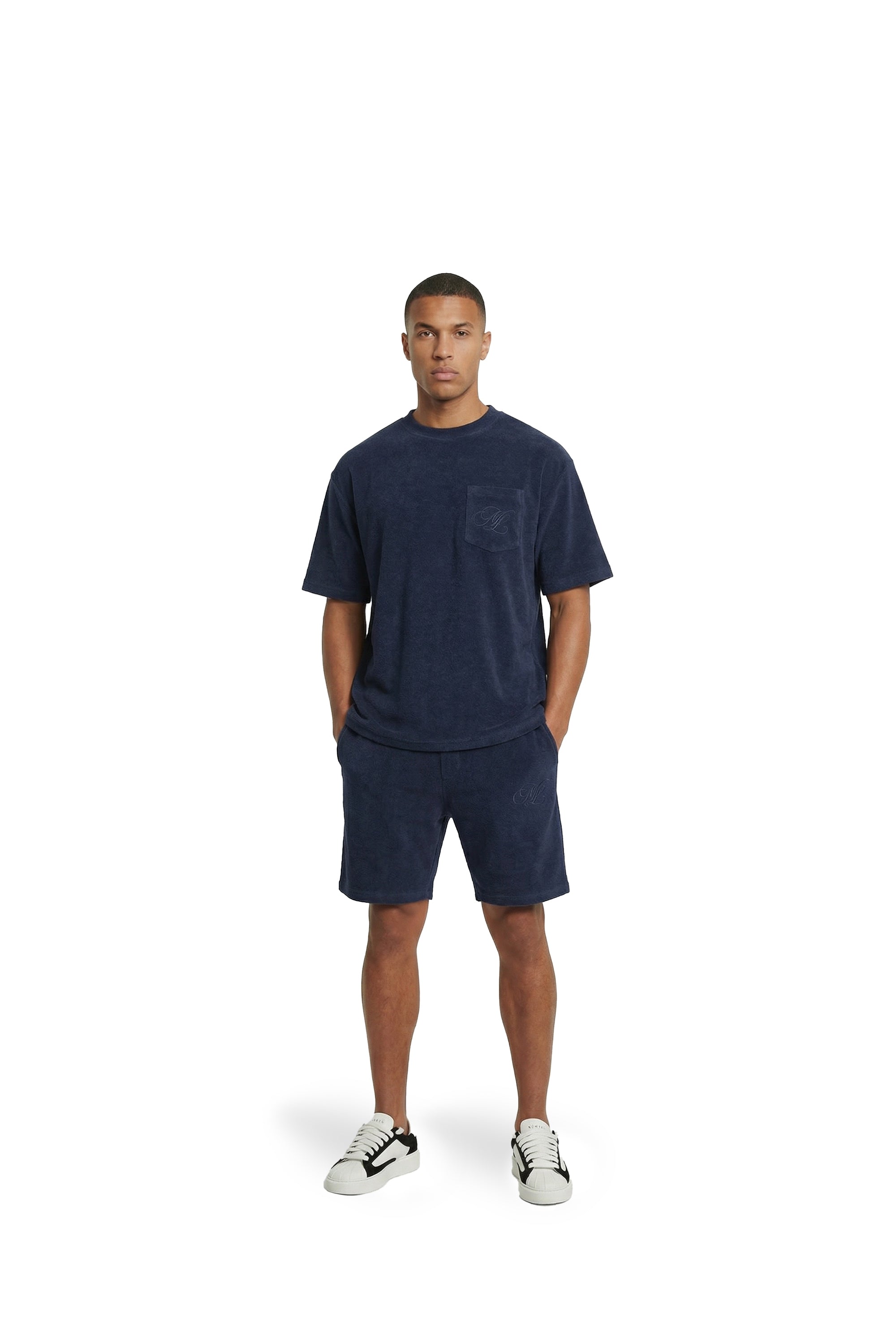 Malelions Men Emblem Towelling T-Shirt | Navy