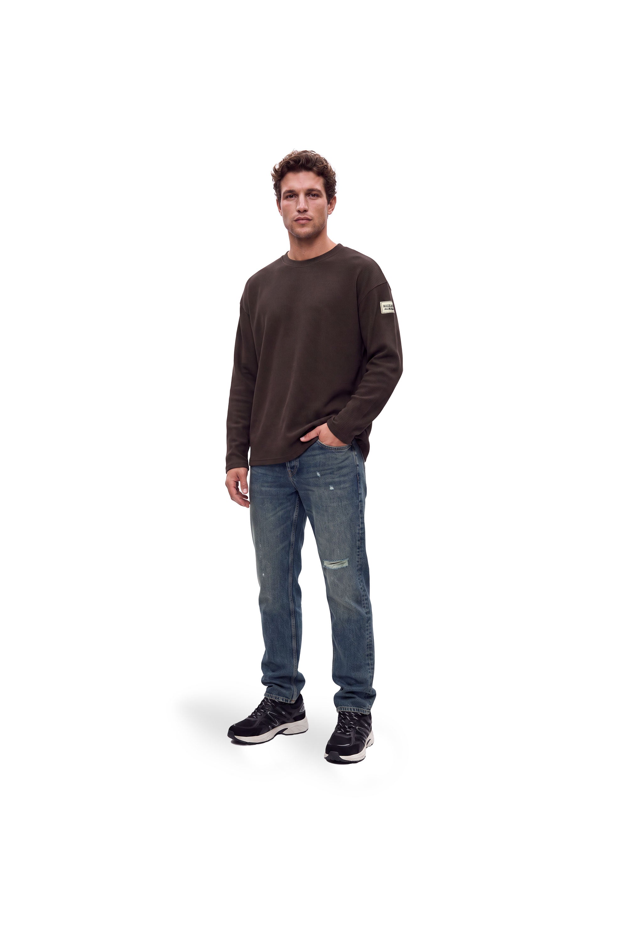 Malelions Men Collection Waffle Longsleeve T-Shirt | Brown