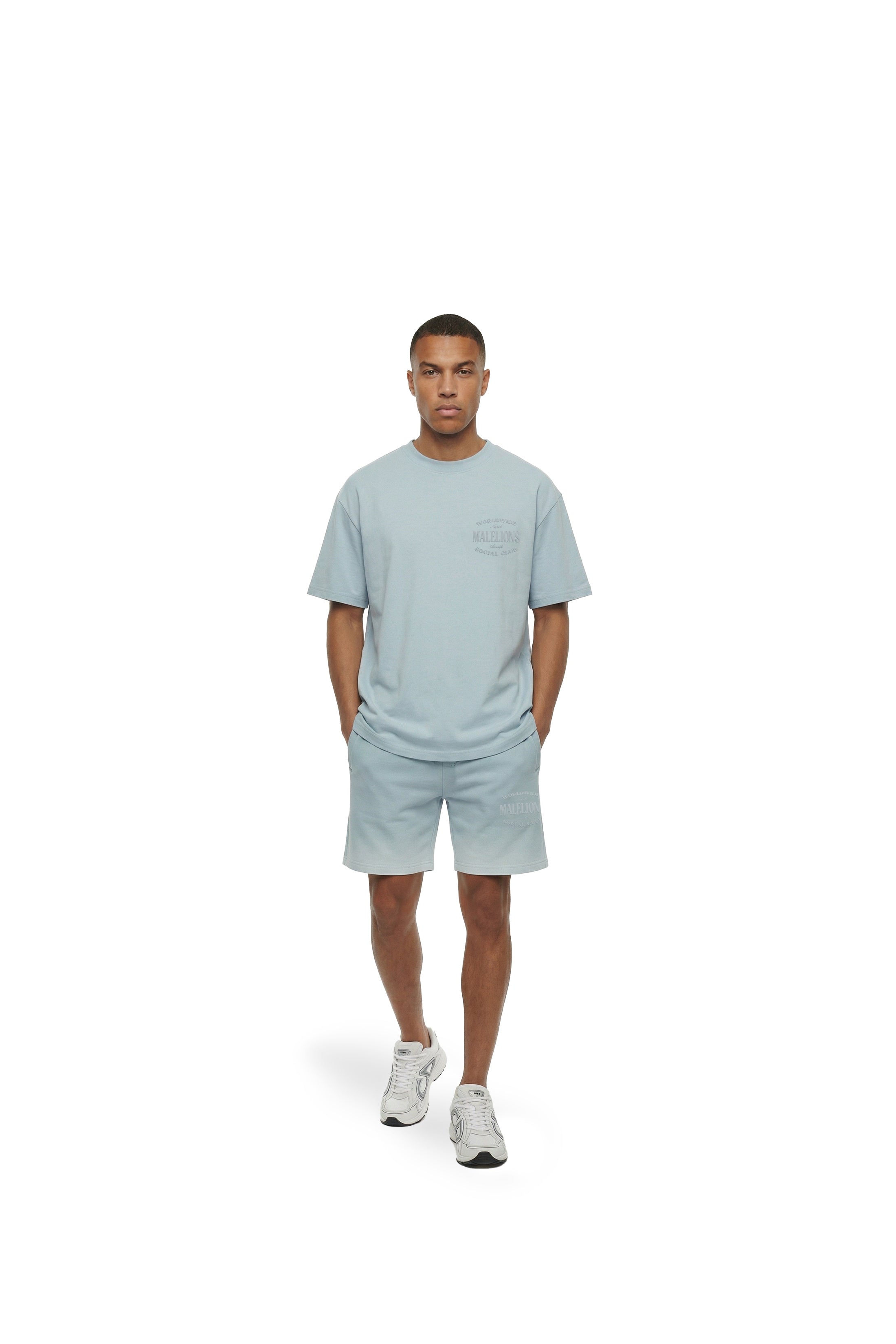 Malelions Men Sprayed Social Club Shorts | Ice Blue