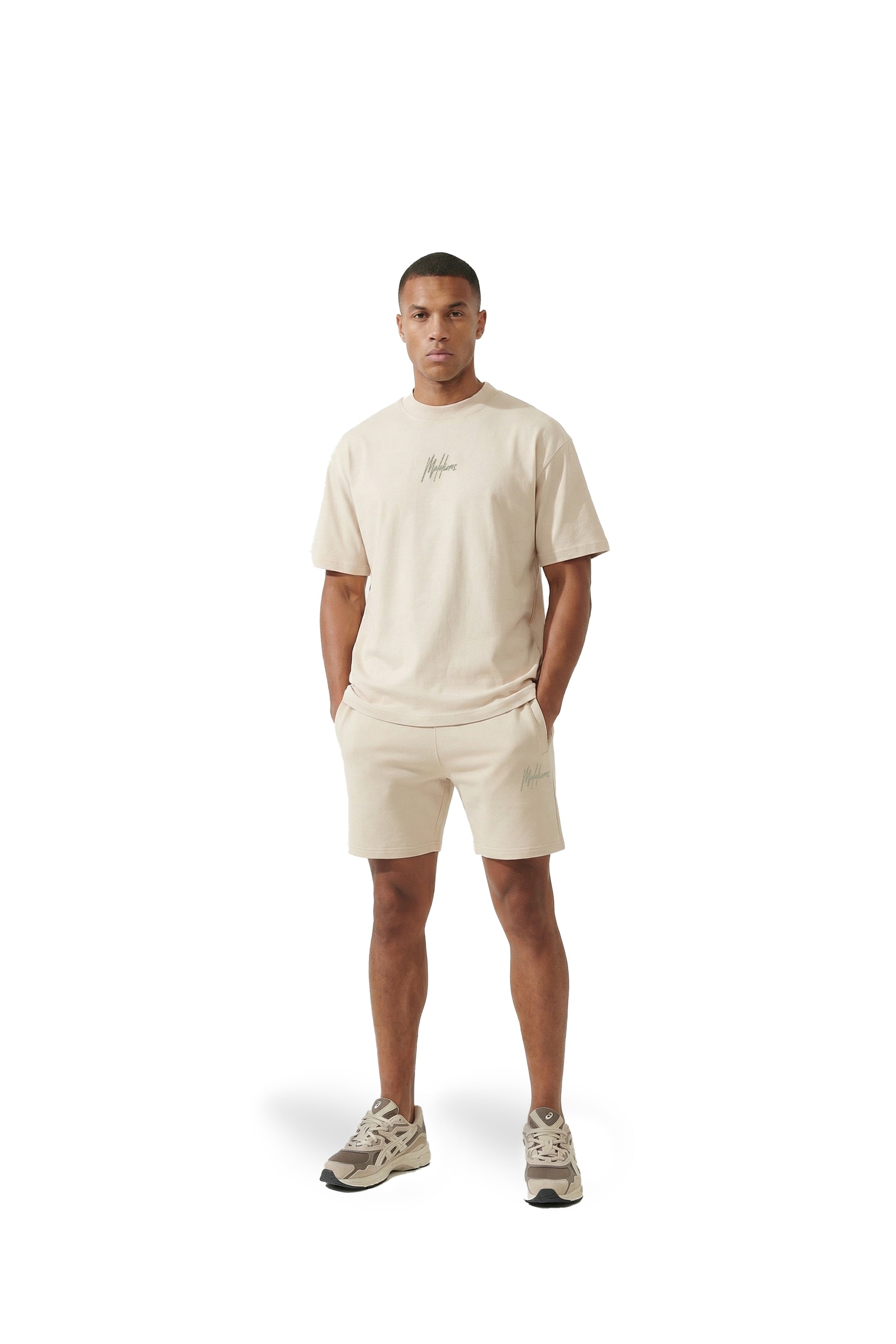 Malelions Men Striped Signature Shorts | Light Taupe