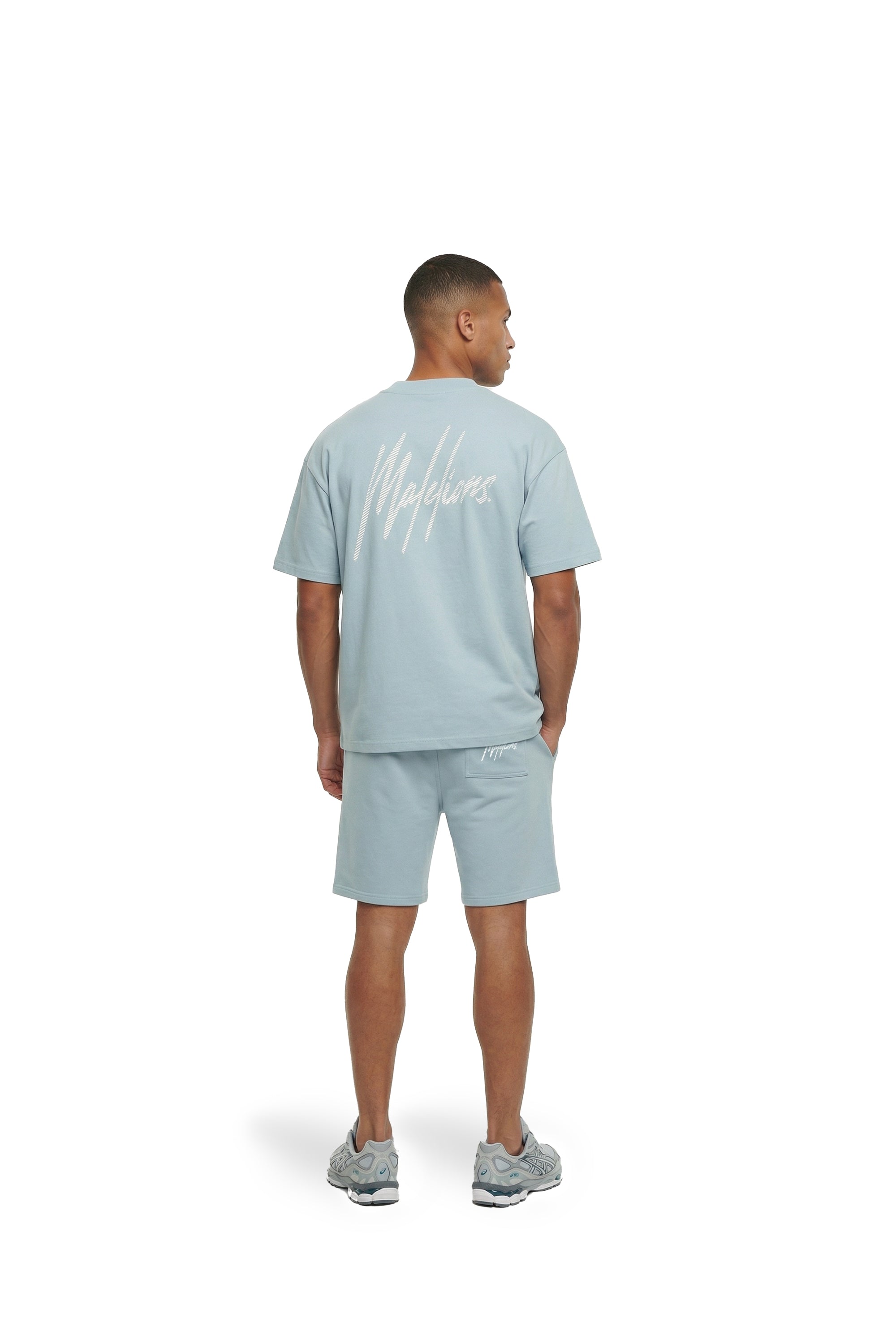 Malelions Men Oversized Striped Signature T-Shirt | Ice Blue
