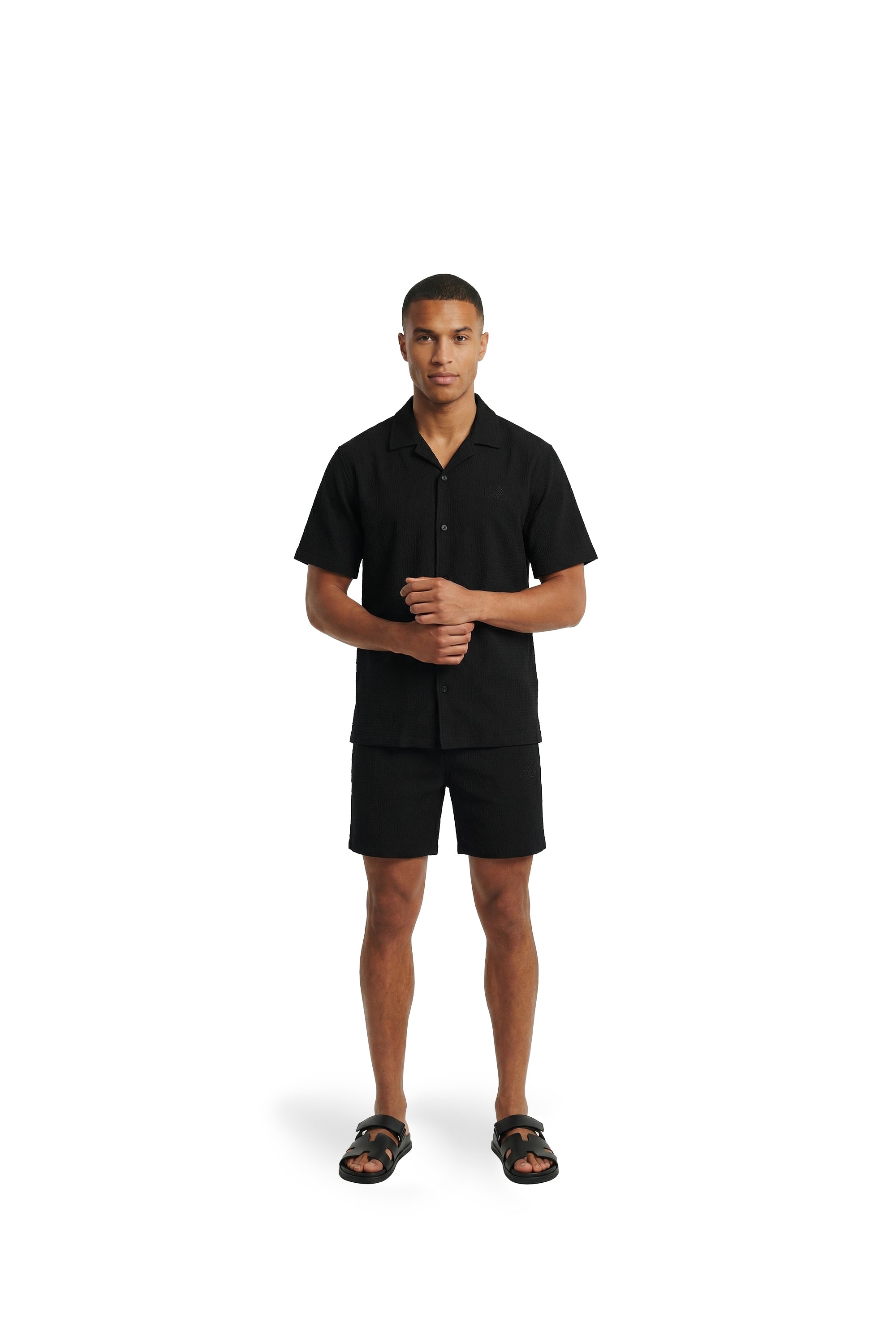 Malelions Men Emblem Seersucker Shirt | Black