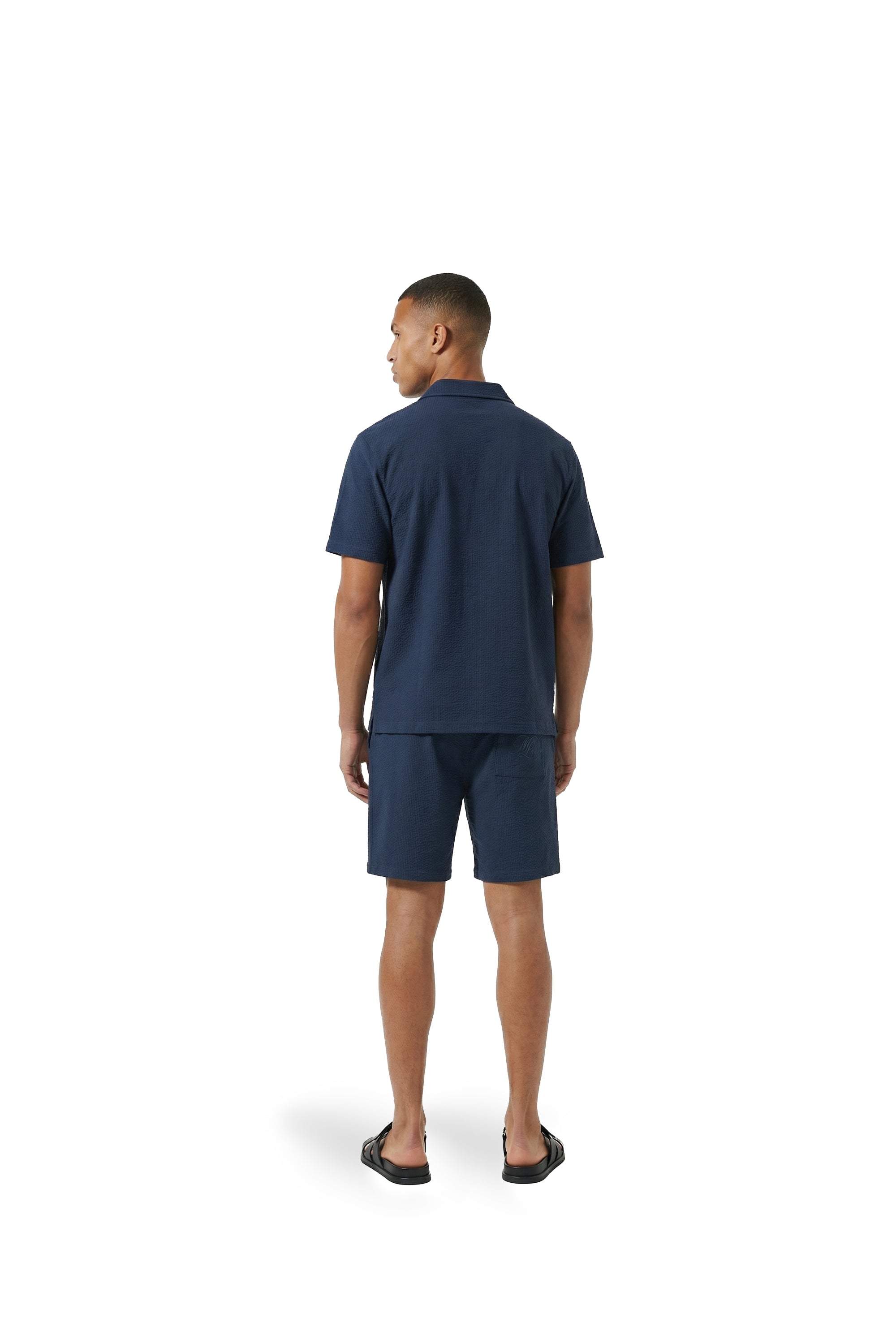 Malelions Men Emblem Seersucker Shirt | Navy