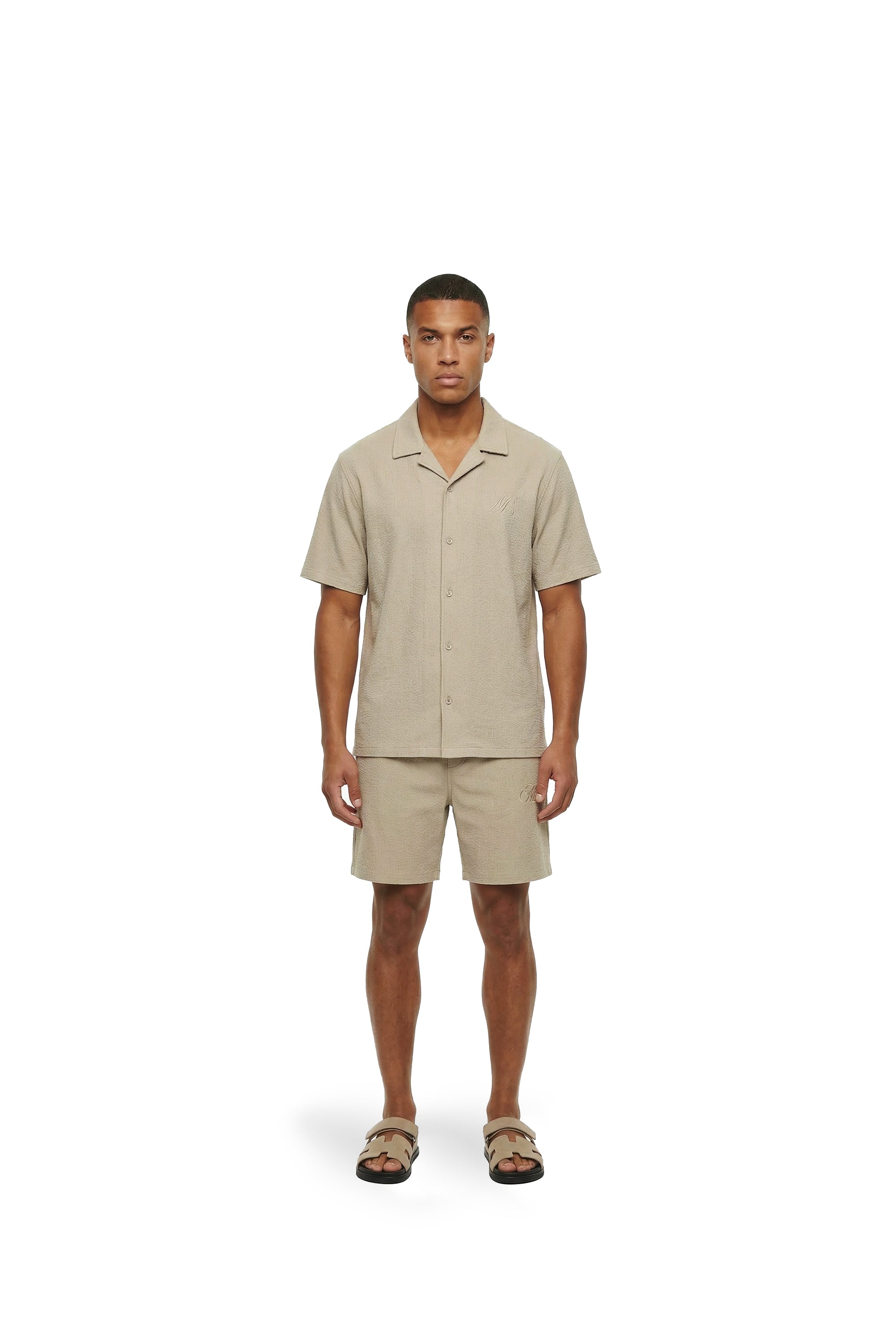 Malelions Men Emblem Seersucker Shorts | Light Taupe