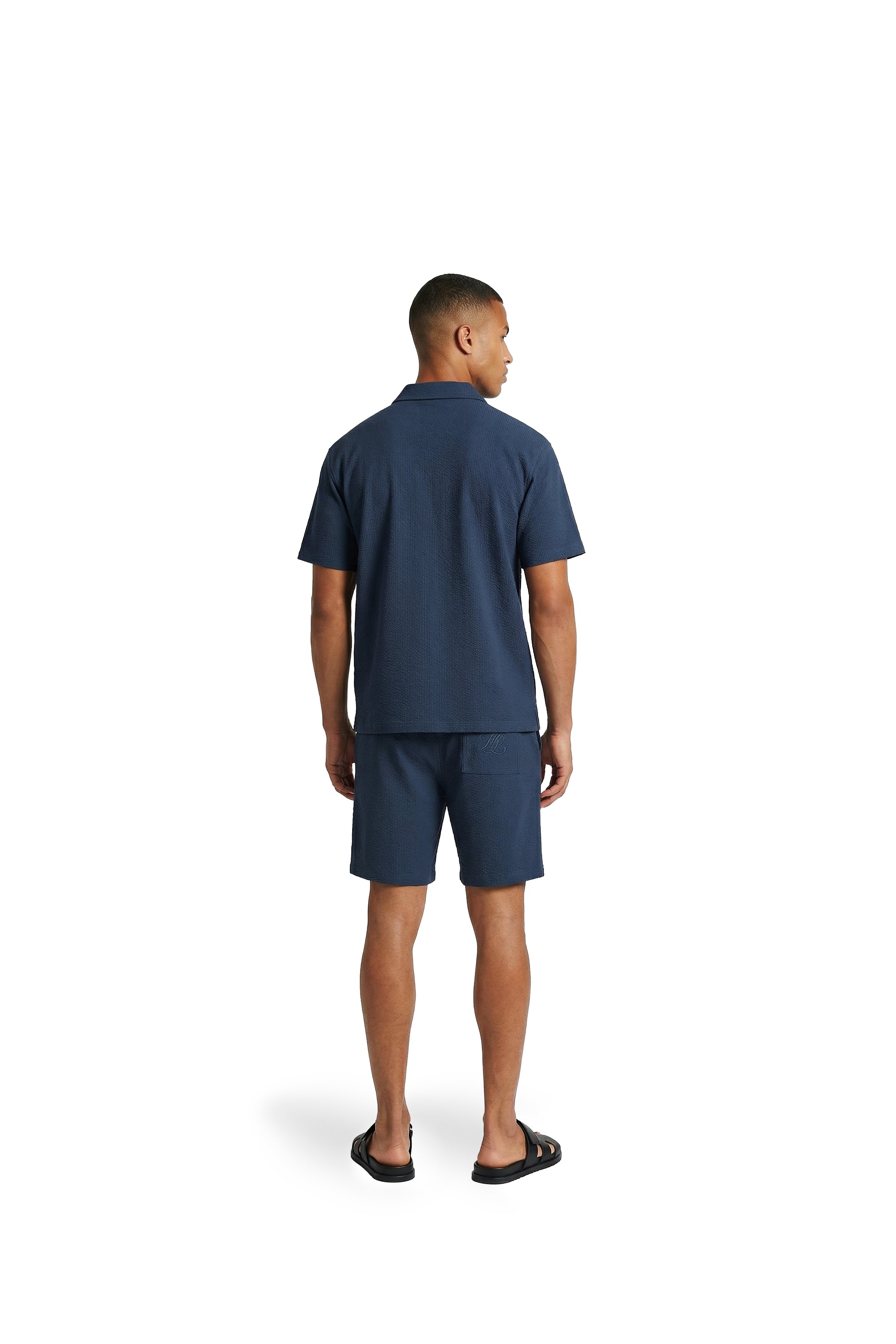 Malelions Men Emblem Seersucker Shorts | Navy