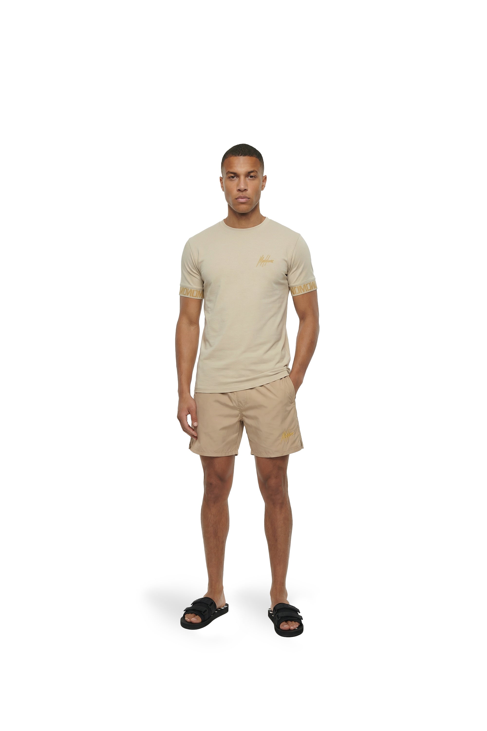 Malelions Men Venetian Swim Shorts | Light Taupe