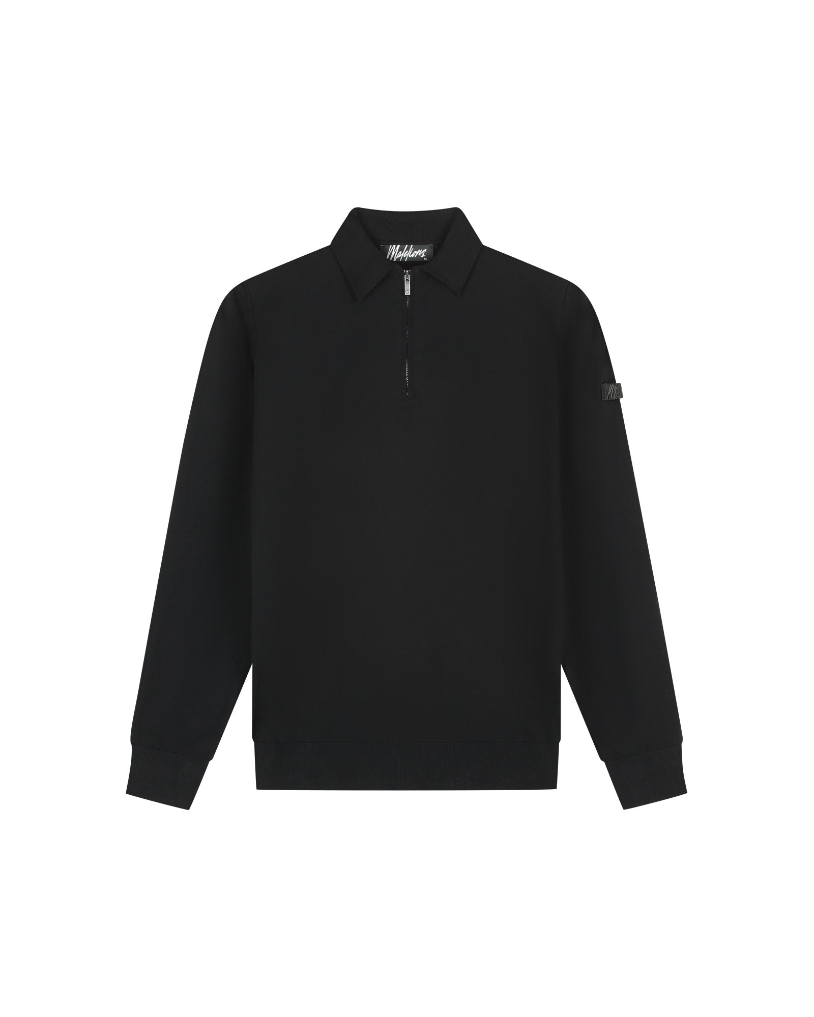 Malelions Men Knitted Longsleeve Zip Polo | Black