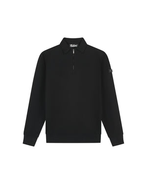 Malelions Men Knitted Longsleeve Zip Polo | Black