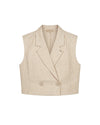  Malelions Women Cropped Linen Emblem Gilet | Beige
