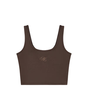Malelions Women Cropped Emblem Tank Top | Espresso