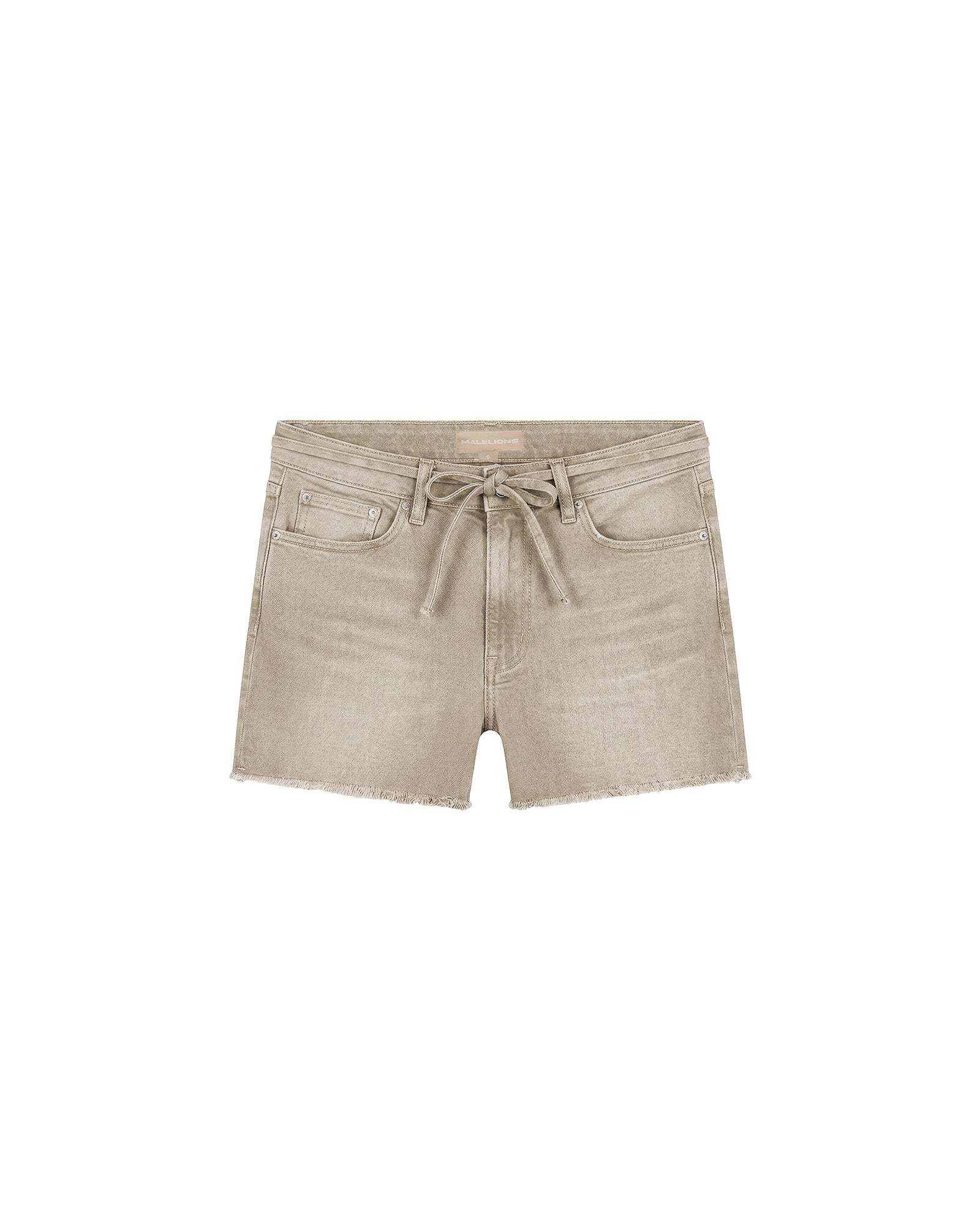 Malelions Women Damaged Emblem Denim Shorts | Taupe