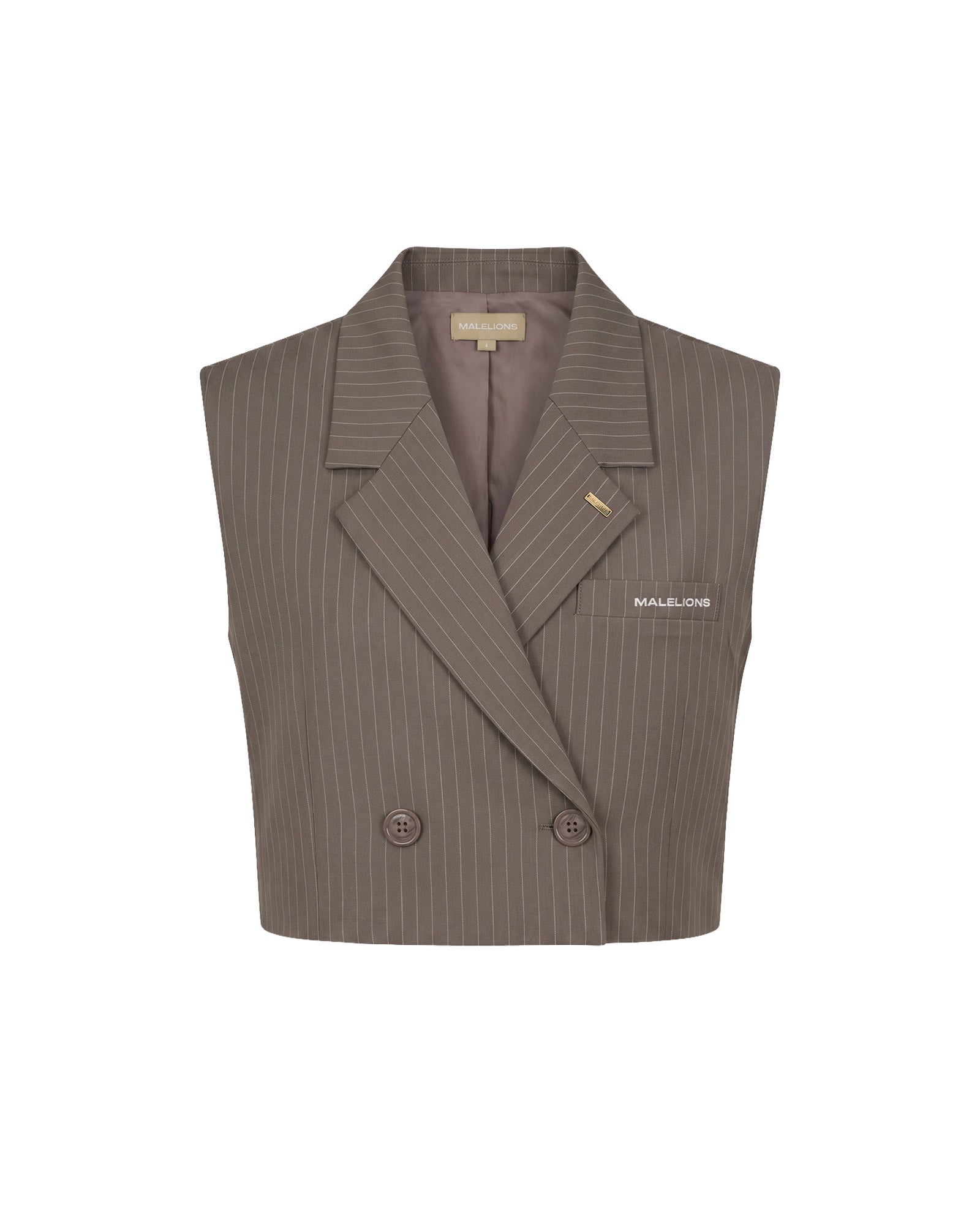 Malelions Women Cropped Pinstripe Gilet | Sand