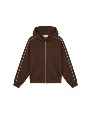 Malelions Women Contrast Zip Hoodie | Dark Brown