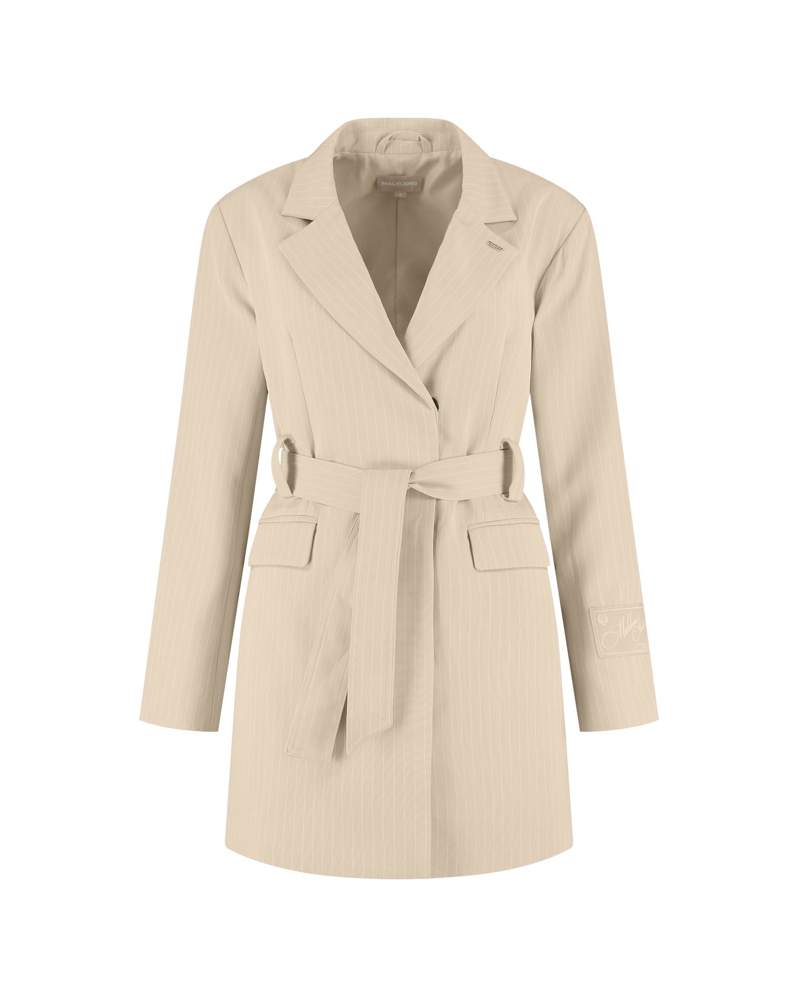 Malelions Women Pinstripe Blazer Dress | Beige