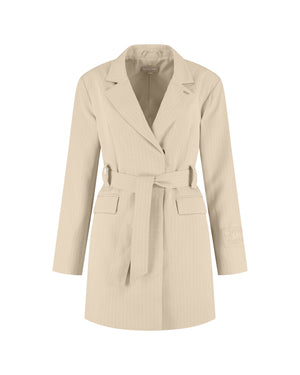Malelions Women Pinstripe Blazer Dress | Beige