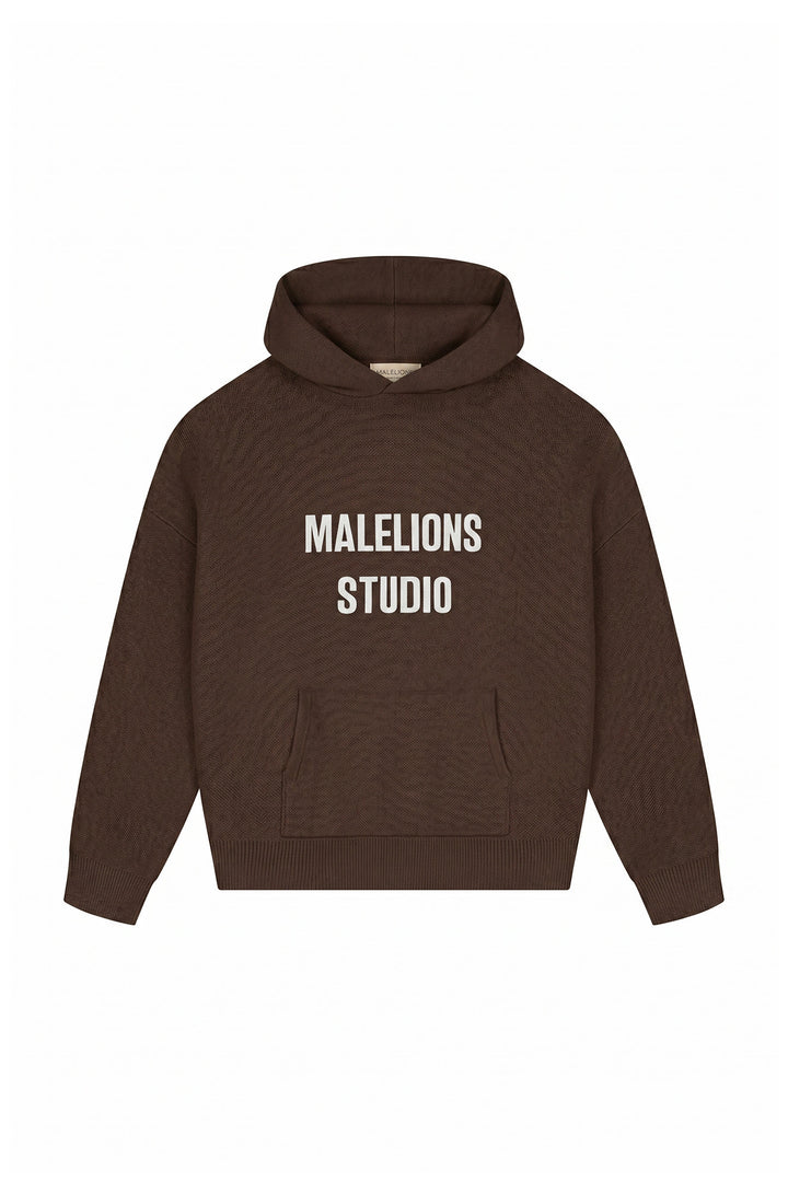 MWB50026007_50012_Malelions_Women_Heavy_Knitted_Hoodie_Dark_Brown_Front.jpg