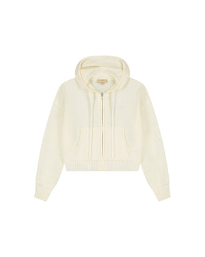 Malelions Women Cropped Bouclé Emblem Zip Hoodie | Off-White