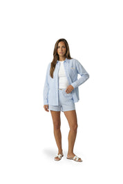Malelions Women Patch Logo Striped Button-Up Shirt | Vista Blue