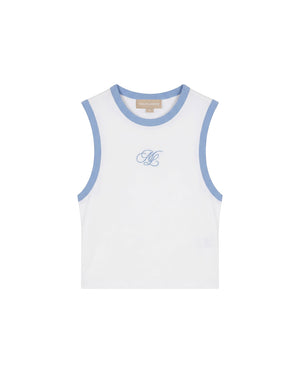 Malelions Women Emblem Sleeveless Crop Top | White/Vista Blue
