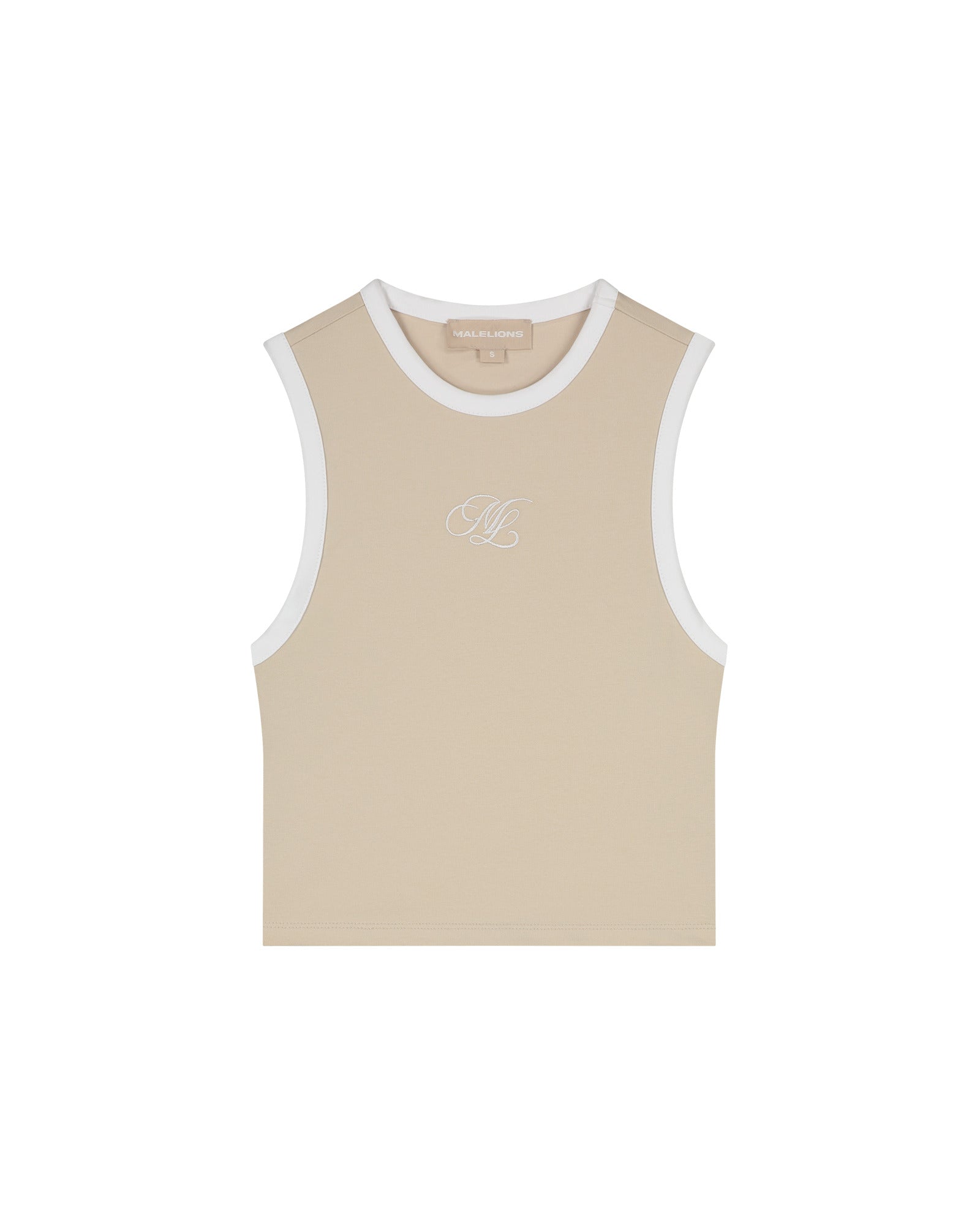 Malelions Women Emblem Sleeveless Crop Top | Sand/White