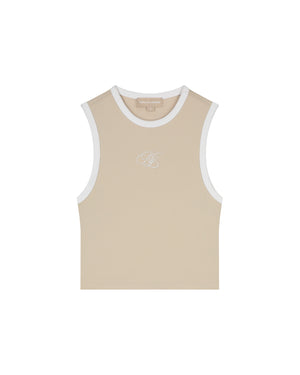 Malelions Women Emblem Sleeveless Crop Top | Sand/White