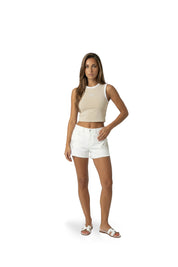 Malelions Women Emblem Sleeveless Crop Top | Sand/White