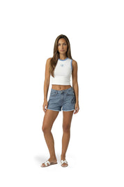 Malelions Women Emblem Sleeveless Crop Top | White/Vista Blue