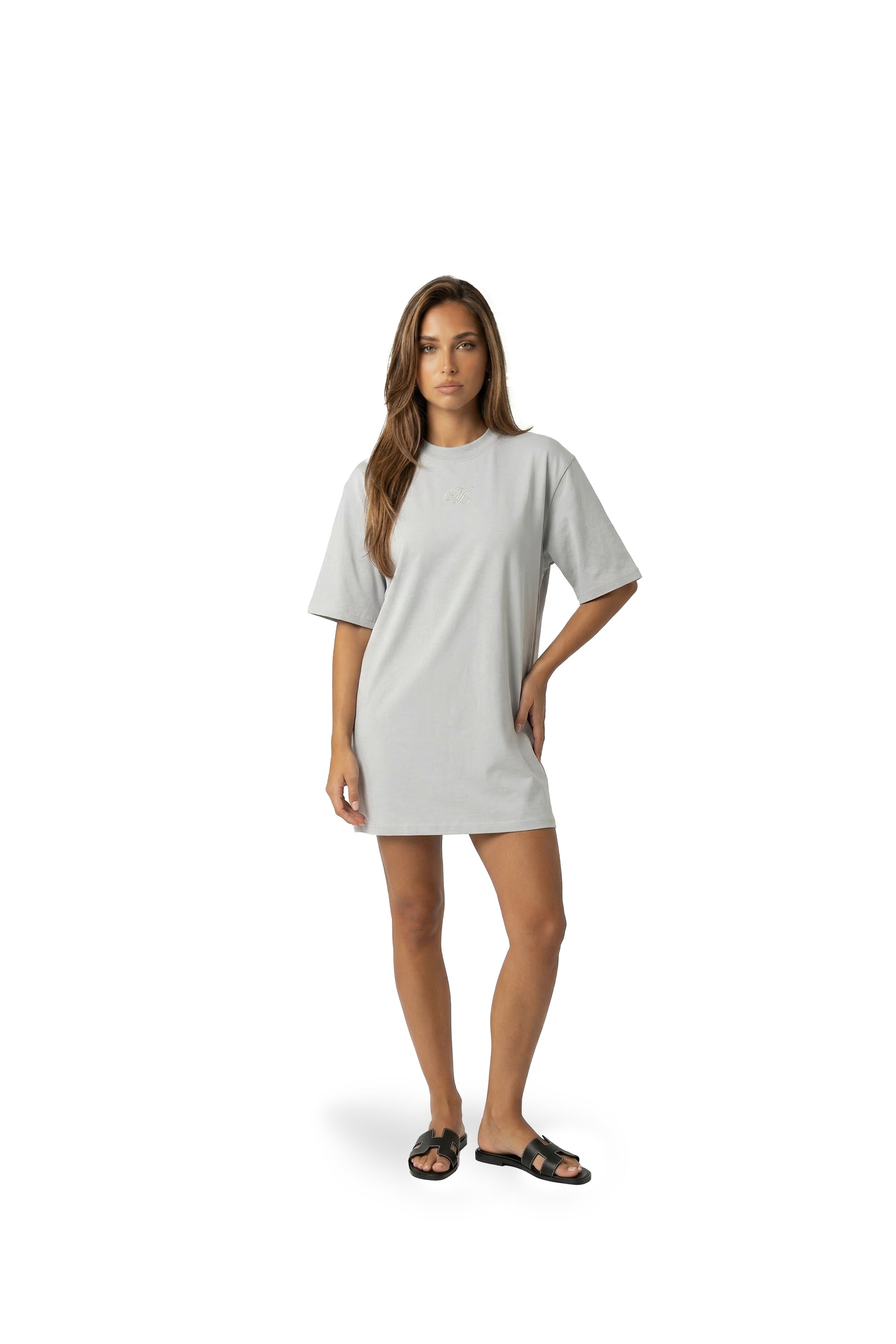 Malelions Women Studio T-Shirt Dress | Light Grey