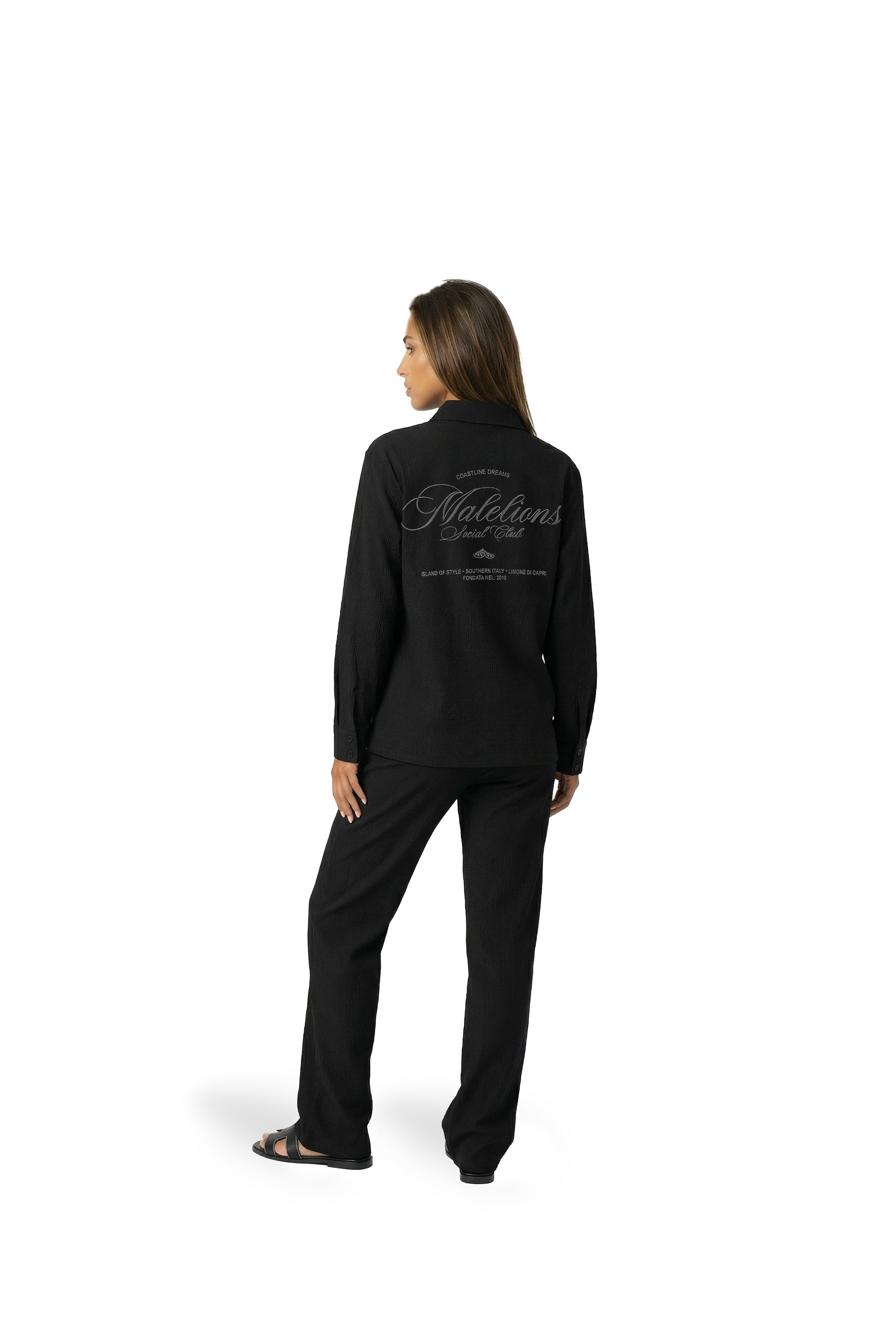 Malelions Women Seersucker Button-Up Shirt | Black