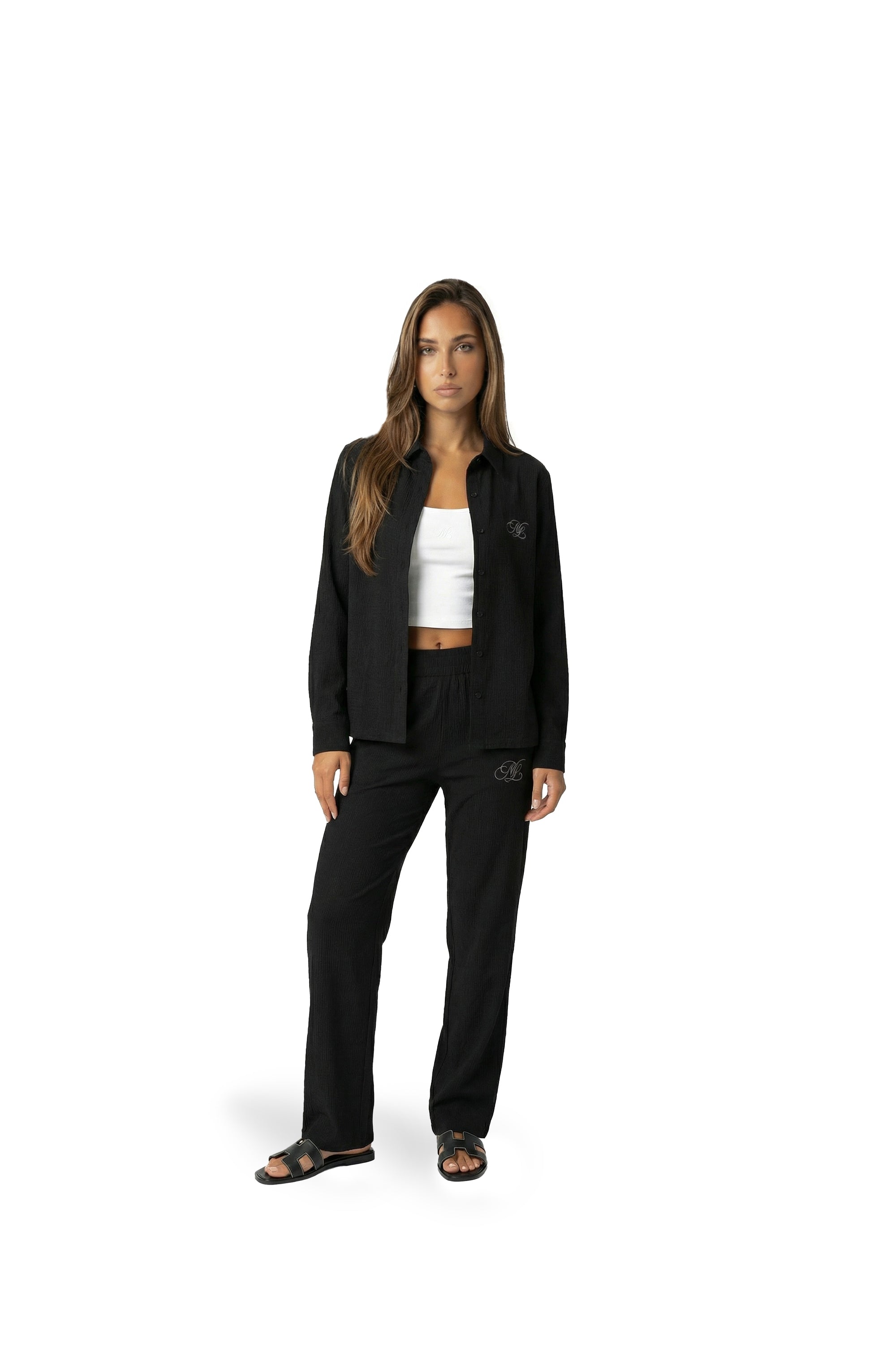 Malelions Women Seersucker Button-Up Shirt | Black