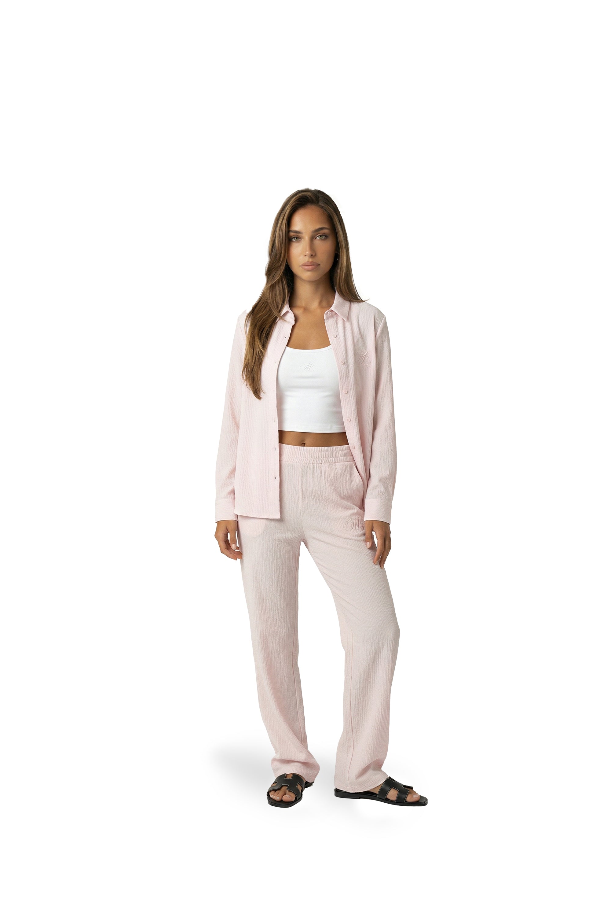 Malelions Women Seersucker Button-Up Shirt | Soft Pink
