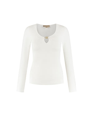 Malelions Women Emblem V-Neck Top | White