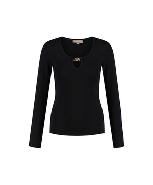 Malelions Women Emblem V-Neck Top | Black