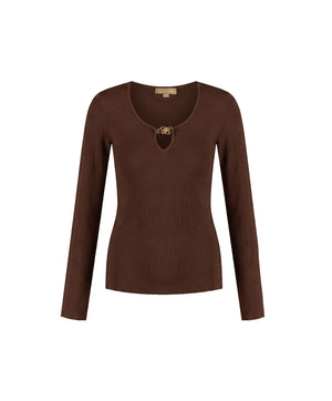 Malelions Women Emblem V-Neck Top | Dark Brown